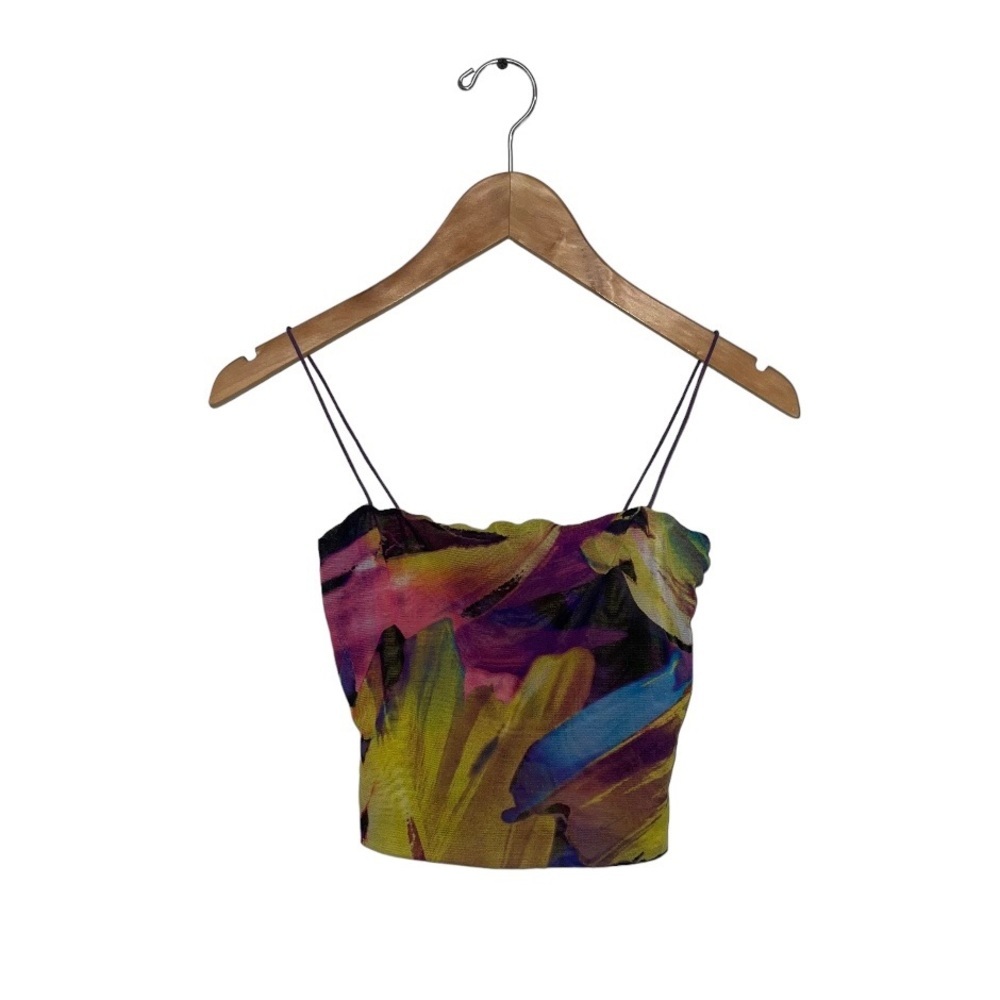 Better Be Crop Top Women’s Small Multicolor Abstract Spaghetti Straps Mesh